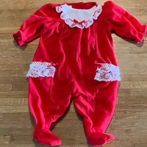 Vintage One-piece Red with lace trim 6M